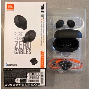 JBL Black Wireless Earbuds Tune115 with Pure Bass Sound